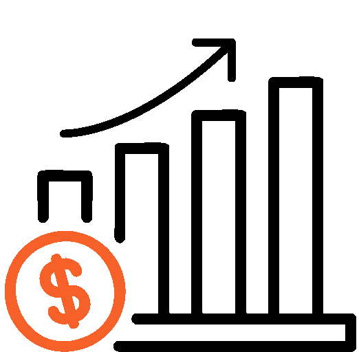 Orange dollar sign icon representing money, pricing, or revenue.